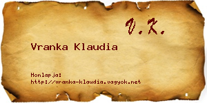 Vranka Klaudia névjegykártya